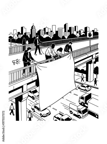 Commuter refusing drugs at transit stop with clear warning sign