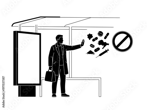 Community hanging anti drug awareness banner on city overpass