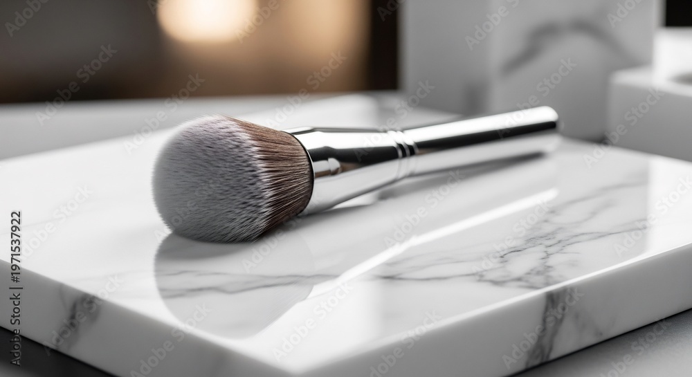 Obraz premium Elegant Makeup Brush on Luxurious Marble Surface.