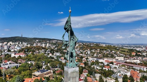 Photography Slavin War Memorial Statue Aerial View over Bratislava City Landscape Slovakia