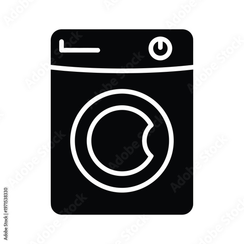 Black and white icon of a front-loading washing machine