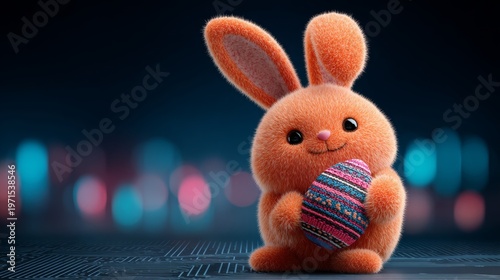 Easter delights: a bunny's joyful celebration of spring. Ai development. Floral fiesta: bunny and egg in vibrant easter scene. Ai collaboration. Cyber interaction.