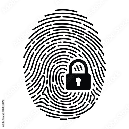 Fingerprint Security Icon with Padlock for Biometric Authentication
