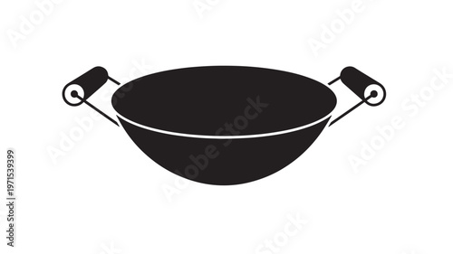 Wok pan with two handles in black silhouette, a versatile cooking vessel for stir-frying and more. featuring kitchen, utensil, utensil with cookware