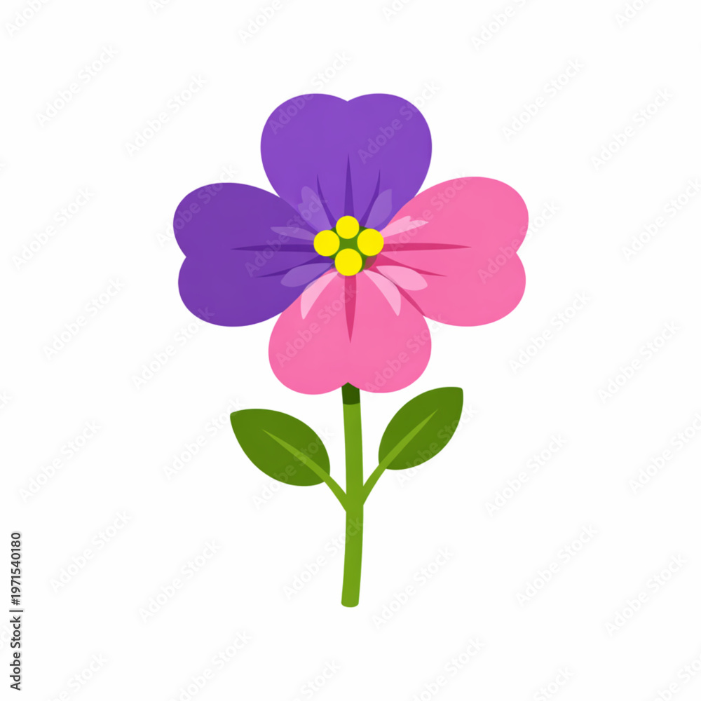 Fototapeta premium Cute purple pink flower simple flat botanical vector design