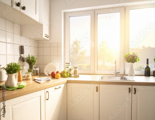 Bright and Airy Kitchen with Sunlight Streaming Through Window