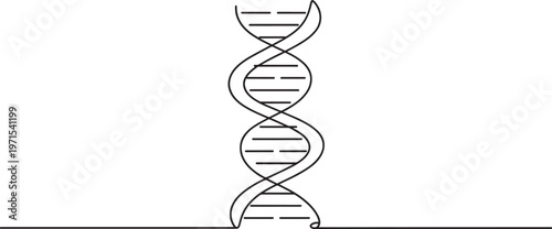 Single continuous line of adna double helix structure isolated on a white background representing genetic research biology science education and molecular medicine concepts for laboratory use