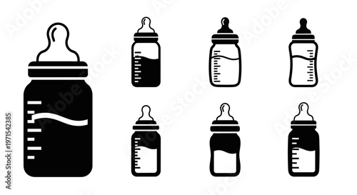 Baby Feeding Bottle Icons Set - Vector Illustrations