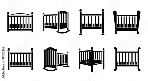 Baby Crib Icons Set: Modern and Classic Designs