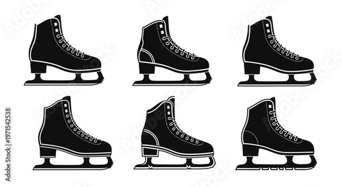 Black Ice Skates Silhouette Collection - Figure Skating Sports Icon Set