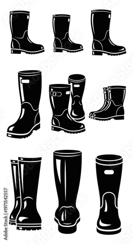 Black Rubber Boots Collection: Various Styles and Angles