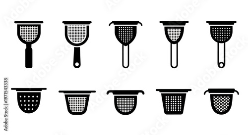 Collection of Strainer Icons, Kitchen Utensils, Cooking Tools, Vector Set