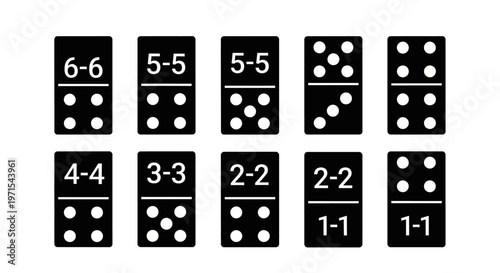 Domino Tiles Set: Double Numbers Game Pieces, Black and White