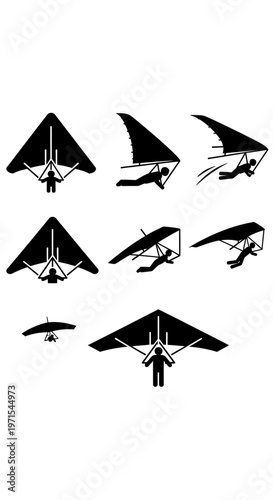 Hang Gliding Silhouettes: Various Poses and Designs