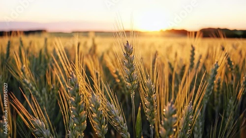 Golden Wheat Field at Sunset with Warm Sunlight 1.