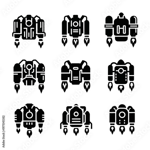 Jetpack Icons Set: Futuristic Flight and Adventure Technology