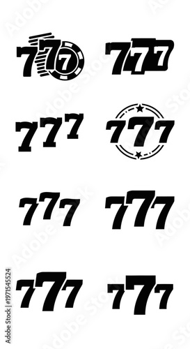 Lucky Seven 777 Symbols: Jackpot, Gambling, Casino, Luck, Winning Icons