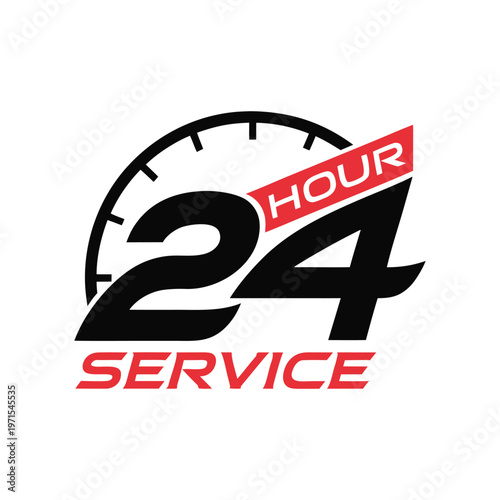 Black and red 24 hour service round clock circle