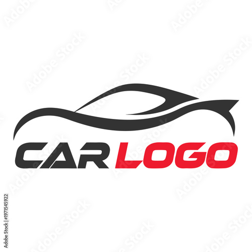 Black swoosh and bold blue text brand emblem typography