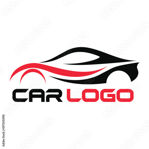 Red and black swoosh above bold black text on white background emblem symbol brand