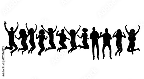 Tableau sur toile Group of people joyfully jumping together in unison