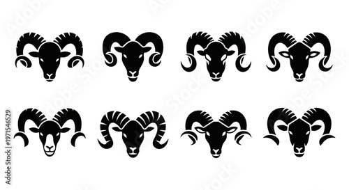 Ram Head Icons Set Vector Silhouette