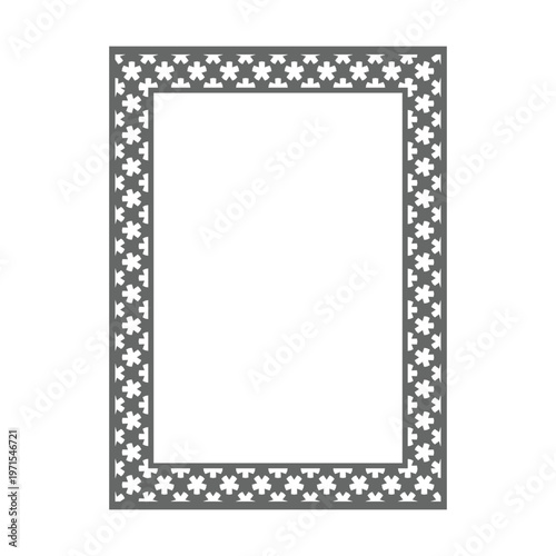 Gray Geometric Floral Pattern Rectangle Frame Decorative Pattern Page Frame, Certificate Invitation Design Element, Vector Illustration