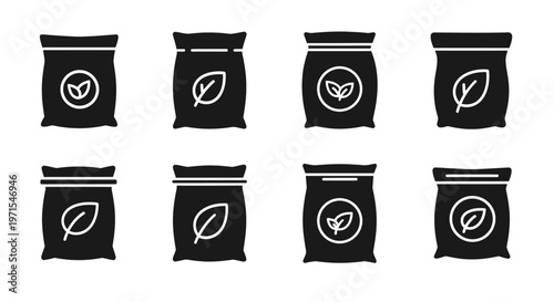 Seed Bag Icons: Organic Fertilizer, Soil, Garden, Agriculture, Plant Food
