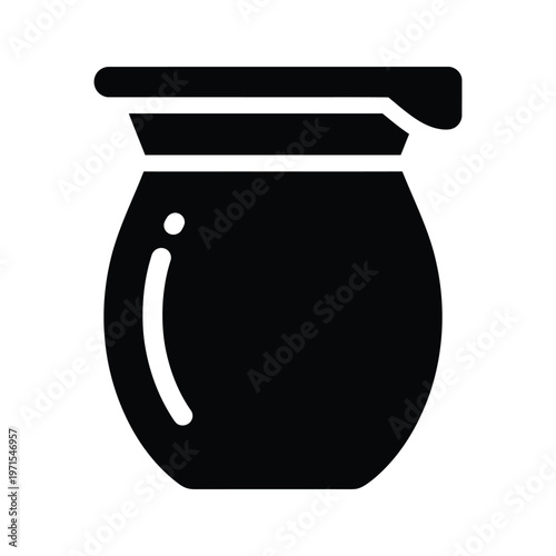 Black and white illustration of a vintage style coffee filter with handle