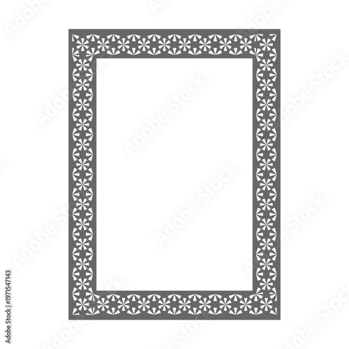 Gray Geometric Floral Pattern Rectangle Frame Decorative Pattern Page Frame, Certificate Invitation Design Element, Vector Illustration