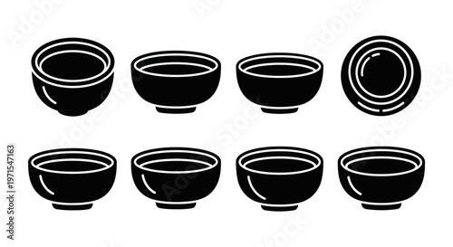 Set of Black Ceramic Bowls, Various Angles and Perspectives