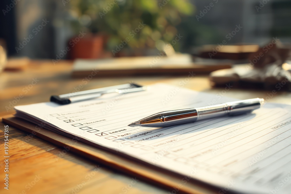 Fototapeta premium Moving checklist and pen on table