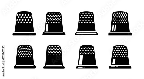 Set of Black Sewing Thimble Icons on White Background