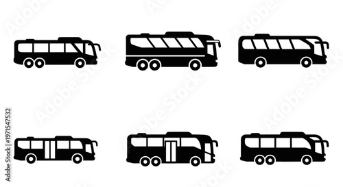 Set of Bus Icons: City, Coach, Articulated, Double Decker