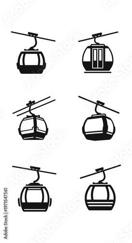 Set of Cable Car Icons, Gondola Lift Symbols, Transportation Vector Art