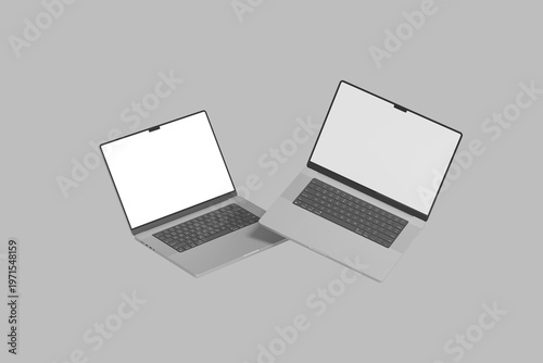 Floating Laptop Screen Blank Mockup