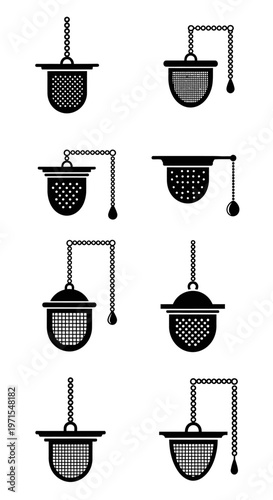 Set of Tea Infusers with Chains, Silhouette Icons