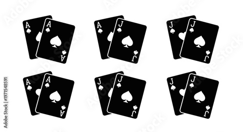 Six Pairs of Blackjack Aces and Jacks Playing Cards Silhouette