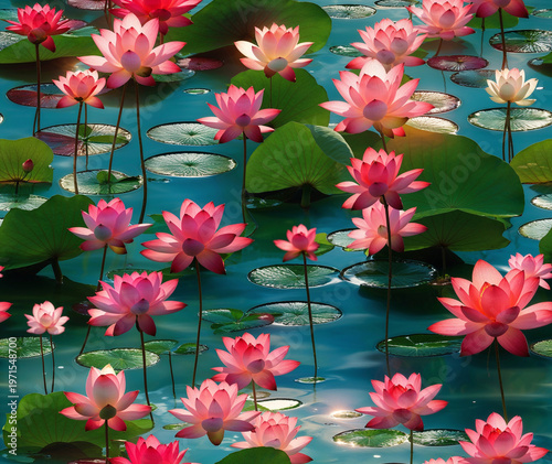 Pink Lotus Field Pattern – Nature-Inspired Repeating Floral Artwork