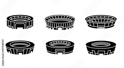Sports Stadium Icons: Set of Six Circular Arena Illustrations