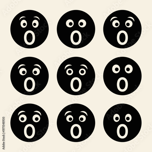 Surprised Faces Pattern: Nine Shocked Emoticons Repeating