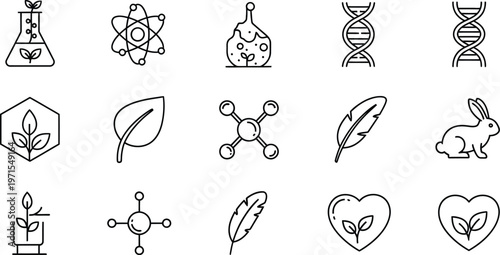 Vector graphic illustration of biology and chemistry symbols and icons