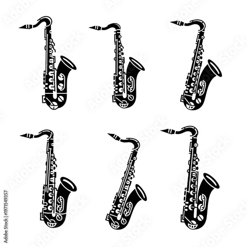Vintage Saxophone Silhouettes Collection: Jazz Music Instrument Icons