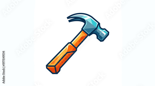 Hammer with orange wooden handle.
