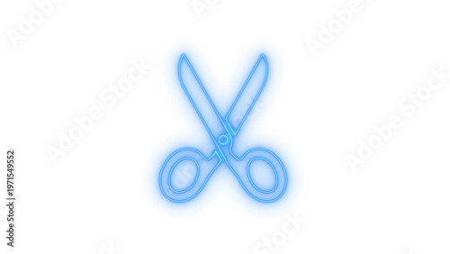 Foto Modern blue neon glow scissors icon, a graphic symbol for cutting, editing, crafting, or design applications, vector illustration isolated on transparent background