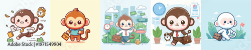 Canvas Print cute monkey vector going to work.