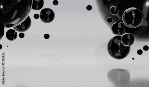 Abstract background, floating balls, showroom, stage scene, 3D illustration.