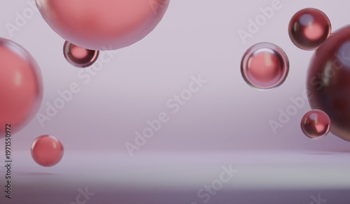 Abstract background, floating balls, showroom, stage scene, 3D illustration.