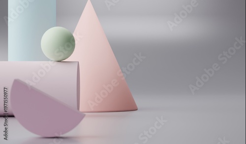 Geometric stage design, pastel colors, 3D illustration.