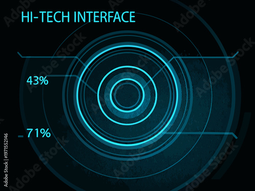 Futuristic hi tech interface with concentric circles and percentage displays